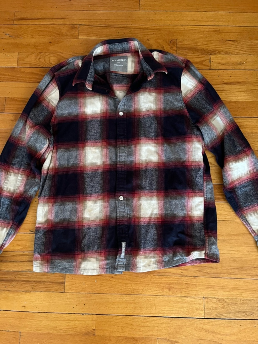 Hollister Red, Navy & White Plaid Flannel Shirt